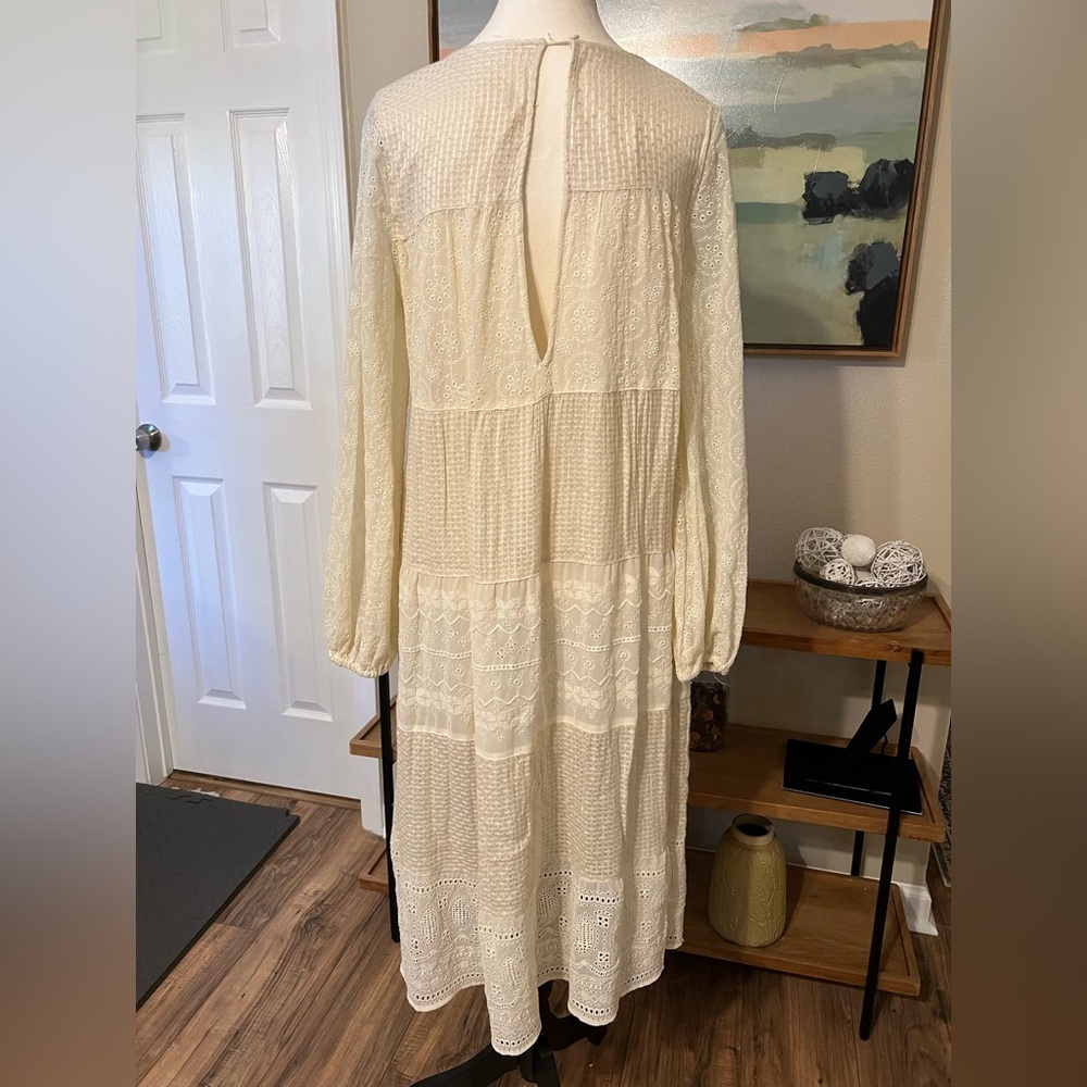 Free People Gemma Eyelet Lace Midi Dress XS Cream Cottage Core Prairie Romantic - Picture 9 of 16